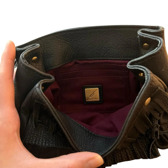 Brian Atwood Leather Fringe Embellished Crossbody Bag - Picture 6 of 7